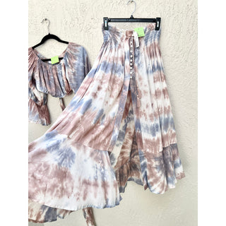 NWT Blush Cropped Top & Ruffle Smocked Midi Skirt Set Tie Dye Multi Women's S