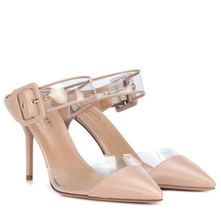 Aquazzura Optic 85 Pvc And Leather Stilettos Mules Beige Nude Womens Size 36 / 6