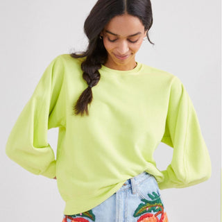 Agolde Thora 3/4 Balloon Sleeve Crew Neck Pullover Sweatshirt Lime Green Women S