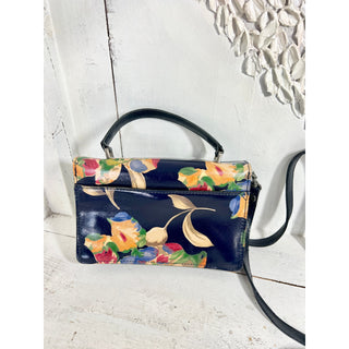 Patricia Nash Floral Print Leather Satchel Purse Crossbody Bag Winter Bloom Blue