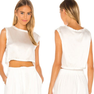 Nonchalant Label Mel Silky Sleeveless Muscle Cropped Top Ivory Women's Size XS