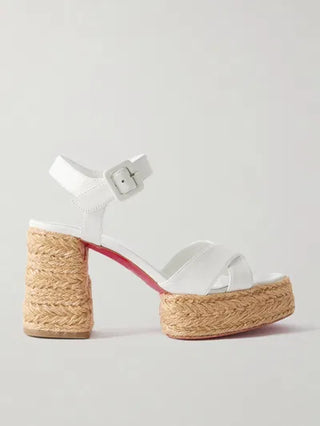 Christian Louboutin Calakala Leather Espadrille Platform Sandals White Womens 36