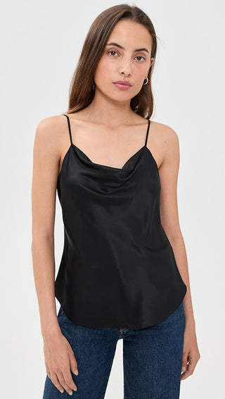 Cinq à Sept 100% Silk Sleeveless Cowl Neck Cami Tank Top Black Women's Size XL