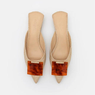 NWOT Cult Gaia May Raffia Low Heel Slip On Pointed Toe Mules Beige Women's EU 42