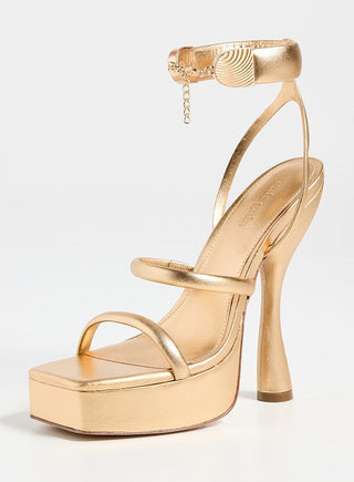 Cult Gaia Elodie Metallic Leather Ankle Strap Platforms Sandals Gold Womens US 8