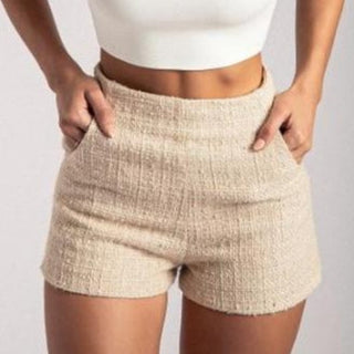 Meshki Tweed Pull On Lined  Flat Front High Waisted Short Nude Women's Size XXS