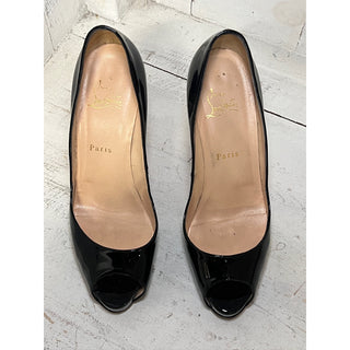 Christian Louboutin Very Prive 120 Patent Leather Peep Toe Pumps Black 39.5/9.5