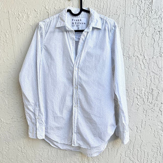 Frank & Eileen Heart Print Relaxed Long Sleeve Button-Up Shirt White Women's XS