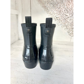 Hunter Refined Low Heel Ankle Biker Rain Boots Gloss Duo Black Women's Size US 8