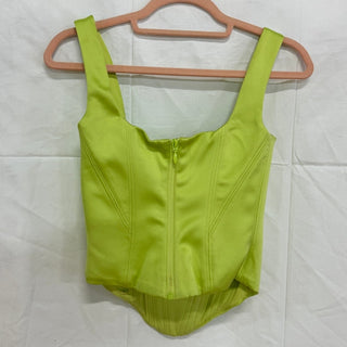 House of CB Rafa Satin Sleeveless Longline Square Neck Corset Lime Women Size XS