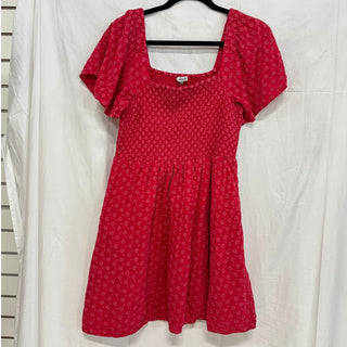 Madewell Eyelet Lucie Flutter Sleeves Smocked Mini Dress Americana Red Womens XL