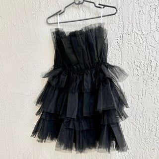 NWT Lulus Strapless Ruffle Tiered Tulle Mini Dress Black Women's Size XS