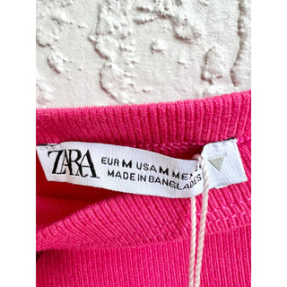 NWT Zara Spaghetti Strap Ribbed Knit Tube Crop Cami Top Hot Pink Women's Size M