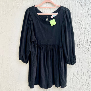 Free People Beach Puff Sleeve Ruffle Pleated Romper Black Women's Size XS