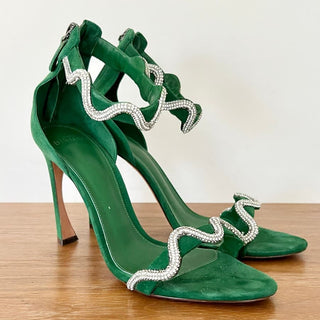 Alexandre Birman Suede Lori Embellished Heels Sandal Green Women's Size 40 / 9.5