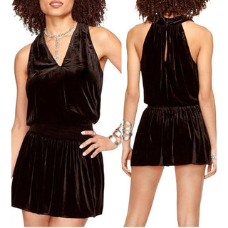 Ramy Brook Jerry Velvet Sleeveless V-Neck Short Mini Dress Black Women's Size S