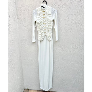 Fernando Claro Circinus Long Sleeve Straight Maxi Dress Circinus White Small