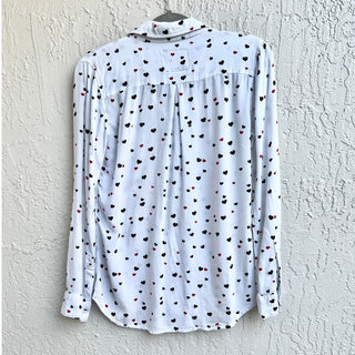 Rails Rocsi Heart Print Long Sleeve Curved Hem Button Down Shirt Top Women's XS