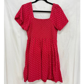 Madewell Eyelet Lucie Flutter Sleeves Smocked Mini Dress Americana Red Womens XL