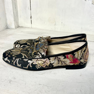 NWT Sam Edelman Loraine Horsebit Floral Jacquard Step-In Loafers Black Womens 7M