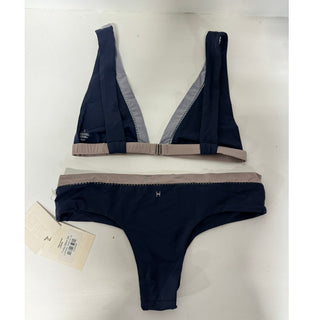 NWT Lisell Hiller Colorblock Finikia Triangle Top and Bikini Bottom Set Navy M