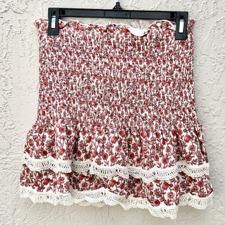 NWOT Moodie Smocked Ruffle Crop Top & Floral Mini Skirt Set Red Women's Size XS