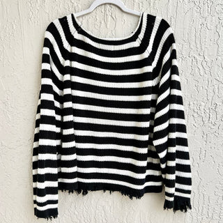 RtA Striped Long Sleeve Distressed Pullover Sweater Black/White Women's Size M