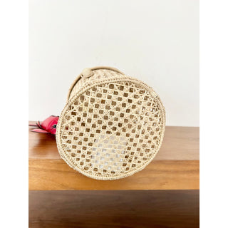 La Quijana Wicker Woven Bucket Bag Cream With Red Lobster Pouch Women's