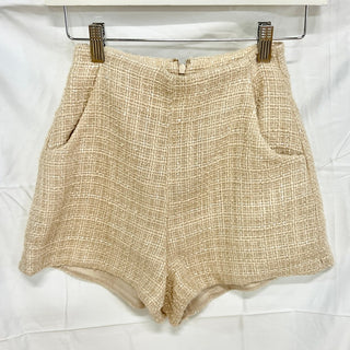 Meshki Tweed Pull On Lined  Flat Front High Waisted Short Nude Women's Size XXS