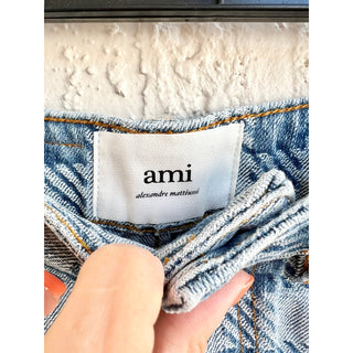 $380 NWT AMI Paris Gingham High Waisted Jacquard Denim Mini Skirt Blue 26 / 2