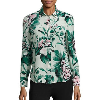 Burberry Aster Floral Long Sleeve Silk Button-Up Shirt Ivory/Green Women's US 6