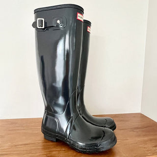 Hunter Wellies Tall Gray Gloss Waterproof Rain Boots Women's Size US 8 EUR 39