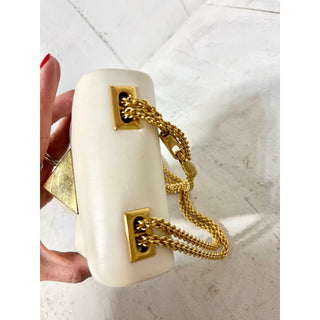 Valentino Garavani Leather One Stud Micro Chain Crossbody Shoulder Bag White