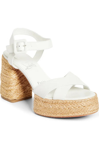 Christian Louboutin Calakala Leather Espadrille Platform Sandals White Womens 36