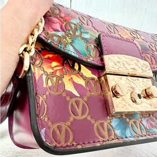 NWT Valentino by Mario Valentino Bijou Flowery Monogram Leather Crossbody Purple