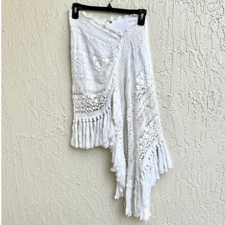 Just Bee Queen Asymmetrical Bali Crochet Mini Skirt White Women's Size Small