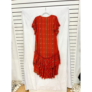 Free People Better Days Striped Henley Ruffle Hem Maxi Dress Red Combo Womens XS