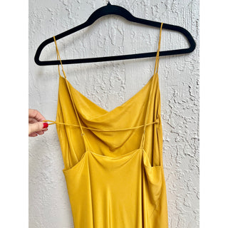 Revolve Spaghetti Strap Satin Cowl Neck Elegant Maxi Dress Yellow Women's M