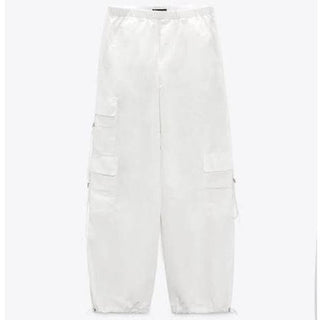 Zara High Rise Parachute Cargo Pants White Women's Size Medium