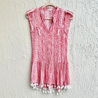 Poupette St Barth Heni Fringe Tassel Mini Dress Coral Women's Size 1 / Small