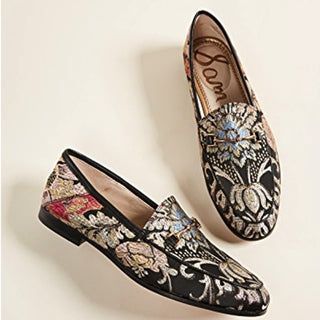 NWT Sam Edelman Loraine Horsebit Floral Jacquard Step-In Loafers Black Womens 7M