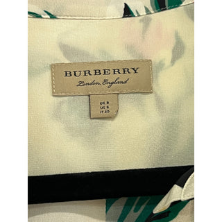 Burberry Aster Floral Long Sleeve Silk Button-Up Shirt Ivory/Green Women's US 6