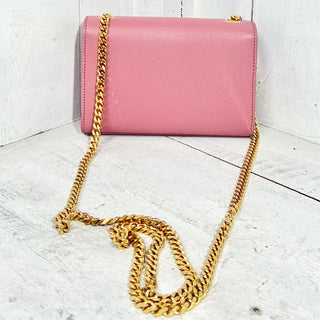 Saint Laurent Grained Leather Kate Crossbody Sling Bag with Chain Strap Pink