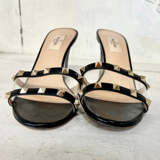 Valentino Garavani Moonwalk Stud Slip On Curved Heel Mules Black Womens 38.5 / 8
