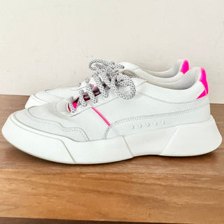 Premium Basics Vegan Leather Sneaker Shoes Lace Up White Pink Women's Size 8.5