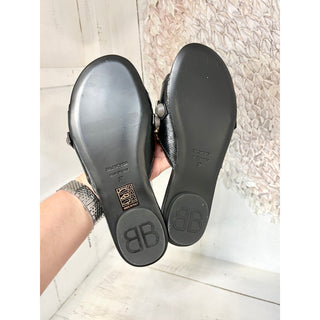 Balenciaga Cagole Arena Lambskin Slip On Open Toe Flat Sandals Black Women's 37