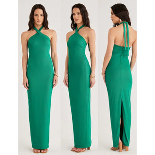 Rumer Sleeveless Crossover Halter Strap Ribbed Lotte Maxi Dress Green Women's XS