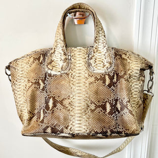 Justified Hunt 100% Embossed Snake Skin Leather Luxury Shoulder Bag Beige Women