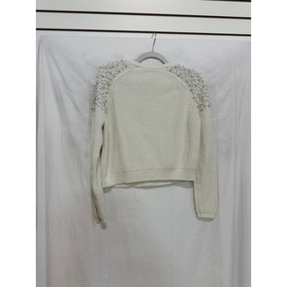 Michelle Mason Faux Pearl-Embellished Cotton Cropped Knit Sweater White Womens S