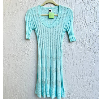 Missoni Semi Sheer Scoop Neck Flare Mini Dress Light Blue Women's Size 40 / US 4